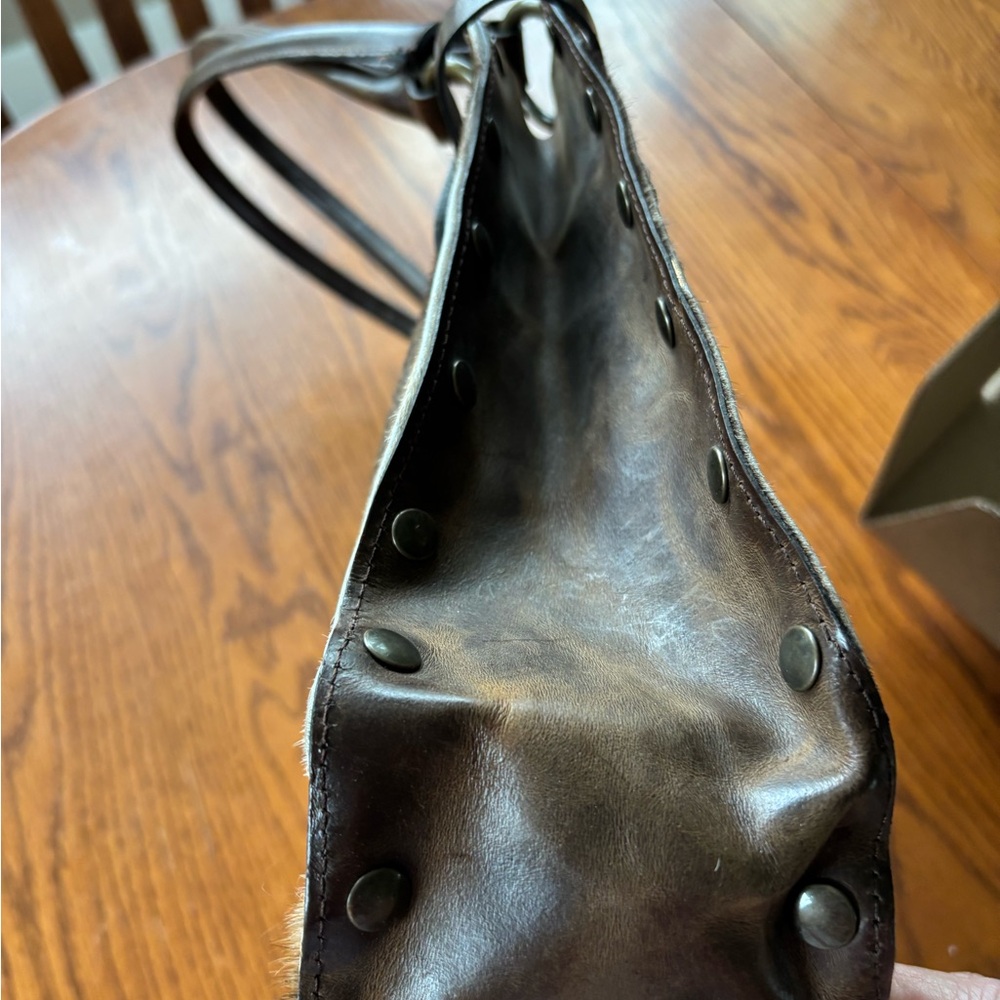 Vintage Maurizio Tauti Leather Tote Bag with Brown and Cream Haircalf Pattern - Picture 4 of 10